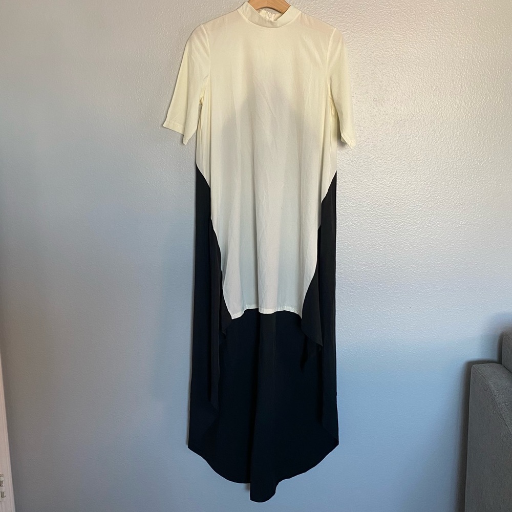 Black and White color block hi low maxi dress